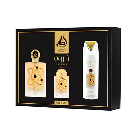 sada Lattafa Pride Tharwah Gold Parfémová voda 100 ml + Parfémová voda 20 ml + Tělový sprej 200 ml